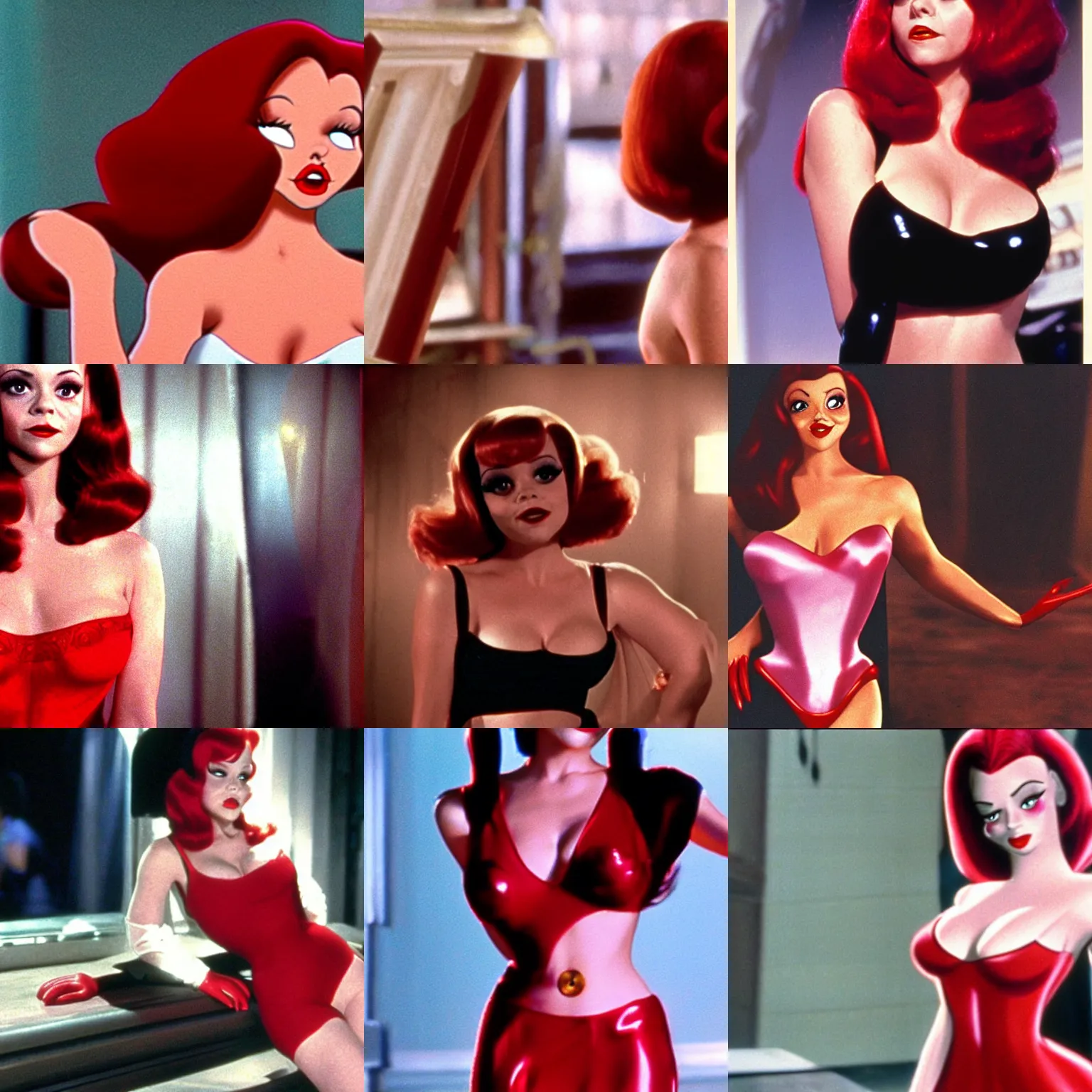 Prompt: Christina Ricci as Jessica Rabbit, Still from Who Framed Roger Rabbit (1988)