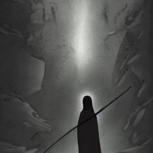 Image similar to a close shot of grim reaper standing in black smoke by studio ghibli, detailed, gloomy, horror, scary, digital art,