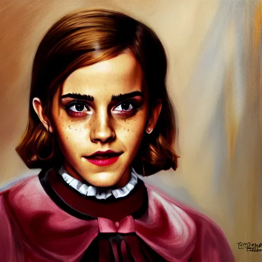 Image similar to emma watson as count chocula, photorealistic, portrait, oil painting