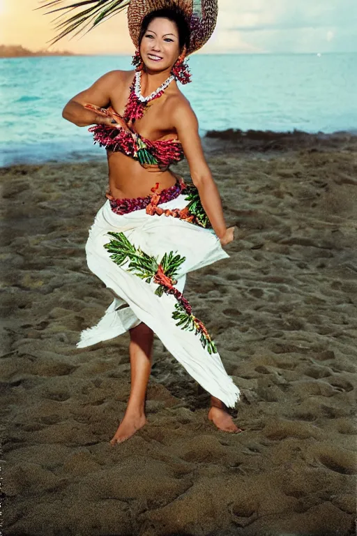 Image similar to female hawaiian hula dancer on beach by kim taylor reece, haunani veruschka von lehndorff, franco rubartelli, vogue landscape photo