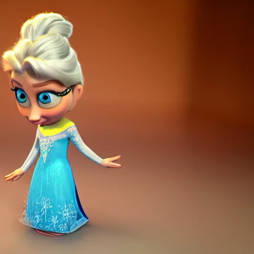 Prompt: minion as Princess Elsa from Frozen Disney, 3d ray tracing, HD, rendered, highly detailed model