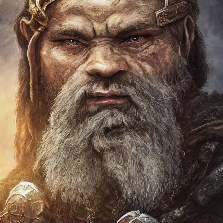 Prompt: dwarf warrior in mountain, lord of the rings style, fantasy, poster, character portrait, portrait, close up, concept art, intricate details, highly detailed, full body, 8 k