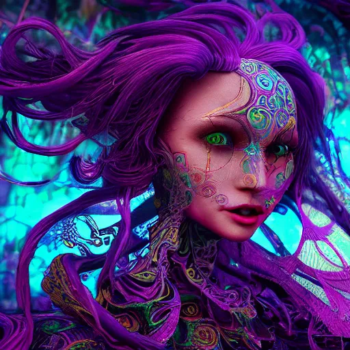 Image similar to beautiful witch, hyper detailed, flowing psychadelic background intricate and detailed, 8 k, octane render