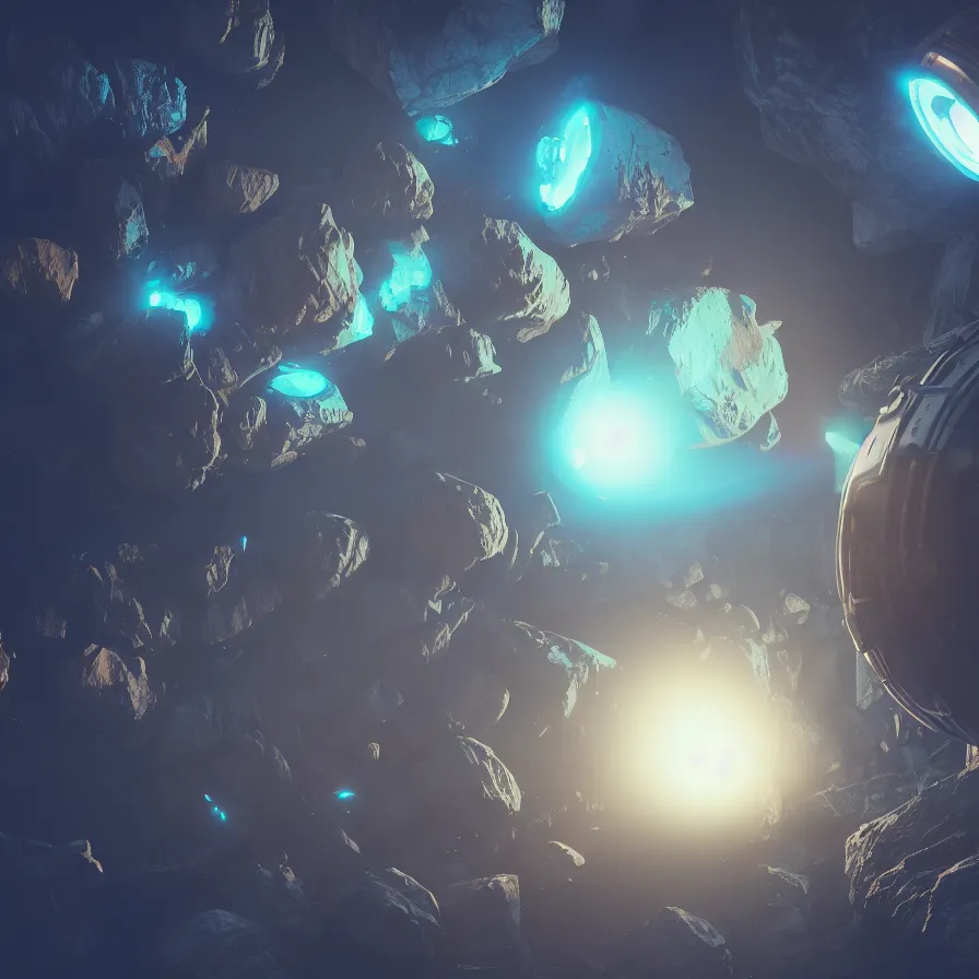 Image similar to mining device hooked to a planet, volumetric light, dynamic lights and shadows, concept art, octane, redshift, detailed