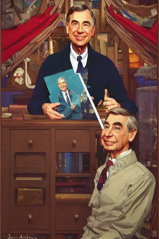 Prompt: Mister Rogers portrait by Stanley Artgerm Lau, greg rutkowski, thomas kindkade, alphonse mucha, loish, norman Rockwell