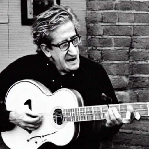 Image similar to Noam Chomsky playing an epic guitar solo