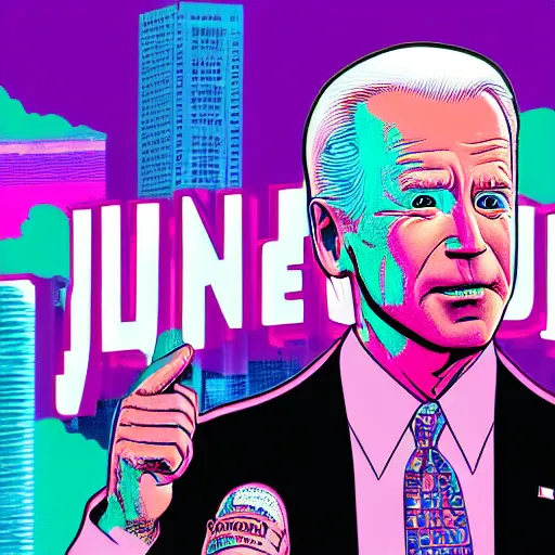 Image similar to vaporwave jungle city joe biden