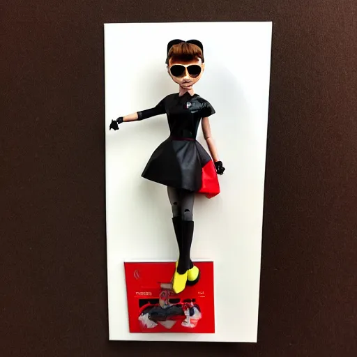 Image similar to audrey hepburn cos play bear outfit, stop motion vinyl action figure, plastic, toy, butcher billy style