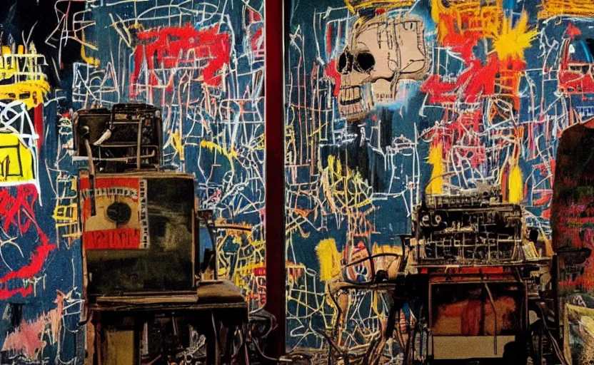 Image similar to photograph of basquiat skull machine perfect composition masterpiece dramatic lighting