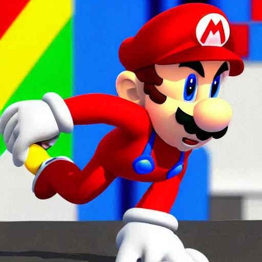 Image similar to a 3 d render of mario wearing a sonic suit