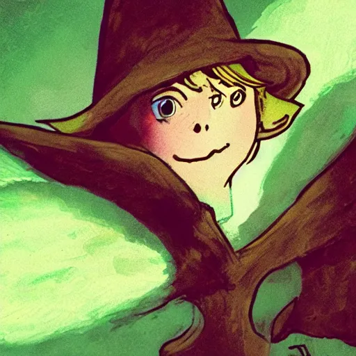 Prompt: epic illustration of snufkin with angel wings in style of elden rings, wide angle, cinematic light