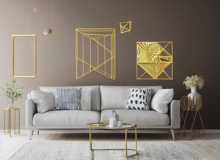 Image similar to geometrical shapes, gold, interior painting
