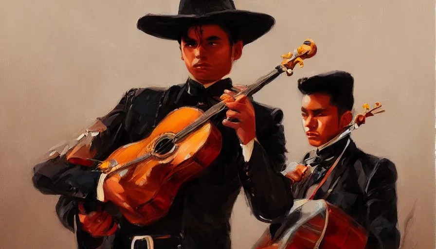 Image similar to mariachi, cinematic shot, concept art oil painting by jama jurabaev, extremely detailed, brush hard, artstation, high quality, brush stroke