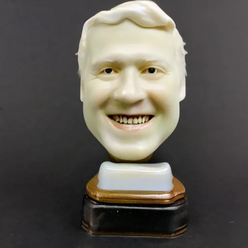 Image similar to Melting porcelain occult wax figure smiling commercial product 70s