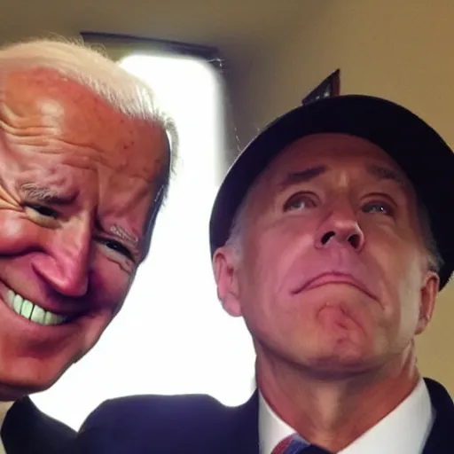 Prompt: joe biden accidentally leaves flash on when taking a selfie, gets blinded by the light