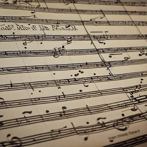 Prompt: closeup of sheet music for the most amazing piece of music ever composed, highly detailed, sharp focus