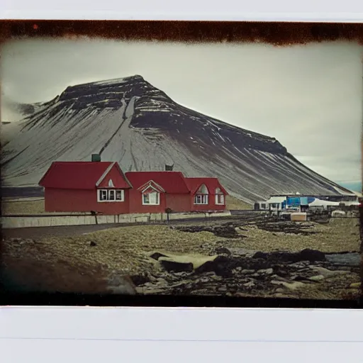 Prompt: a small icelandic village in the 1 5 0 0 s, wide shot, polaroid