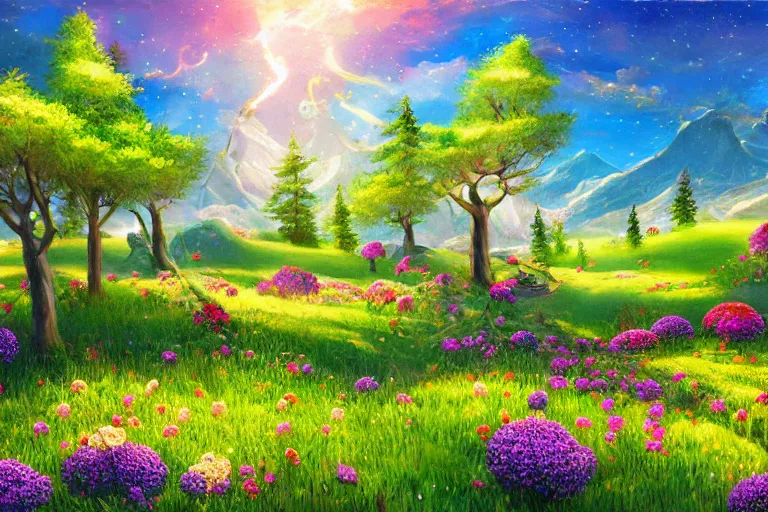 Image similar to popcorn meadows, fantasy art