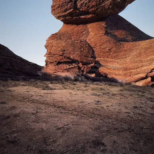 Prompt: an epic landscape, rock formation that looks like a woman, cinematic light, long shadows,