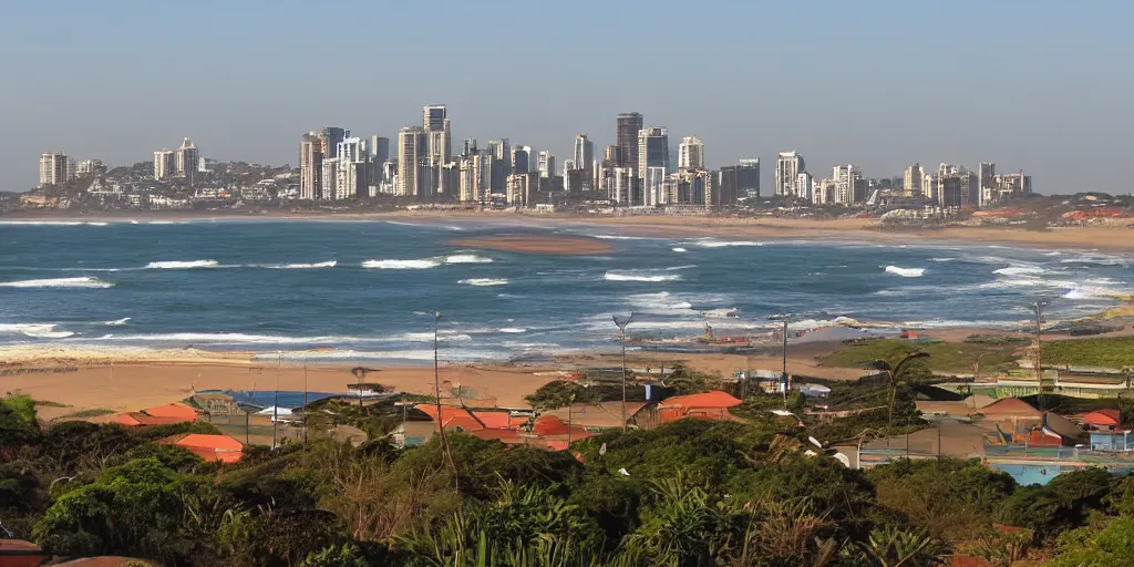 Prompt: Durban skyline in style of Anton kannemeyer