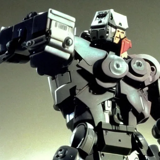 Image similar to metal gear mech, 1 9 8 7, stop - motion, movie still