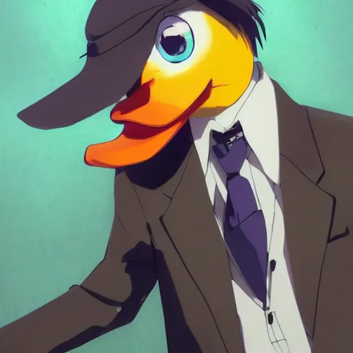 Image similar to a duck wearing a business suit, illustration concept art anime key visual trending pixiv fanbox by wlop and greg rutkowski and makoto shinkai and studio ghibli and kyoto animation symmetrical facial features