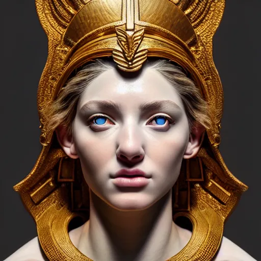 Image similar to hyperrealistic mixed media painting of beautiful goddess Athena, stunning 3d render inspired art by P. Craig Russell and Barry Windsor-Smith, perfect facial symmetry, dim volumetric lighting, 8k octane beautifully detailed render, post-processing, portrait, extremely hyper-detailed, intricate, epic composition, brown eyes, cinematic lighting, masterpiece, trending on artstation, very very detailed, masterpiece, stunning