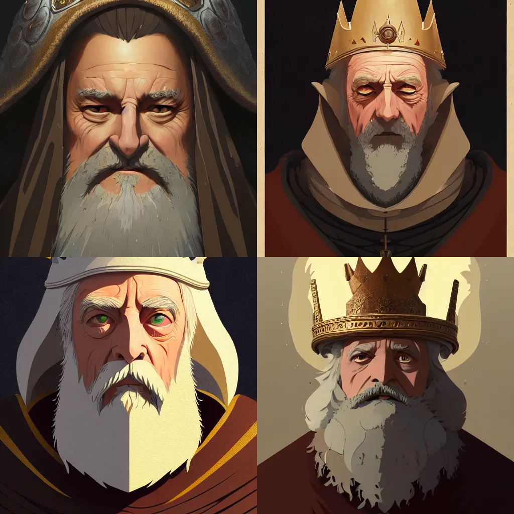 Prompt: portrait of a medieval old king, artstation, elegant, highly detailed, digital painting, concept art, smooth, sharp focus, illustration, art by studio ghibli and fujita goro and atey ghailan and tom whalen, 8 k