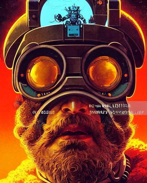 Image similar to torbjorn from overwatch, character portrait, portrait, close up, concept art, intricate details, highly detailed, vintage sci - fi poster, retro future, vintage sci - fi art, in the style of chris foss, rodger dean, moebius, michael whelan, and gustave dore