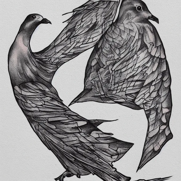 Image similar to tattoo of a common nyc street pigeon, stylized