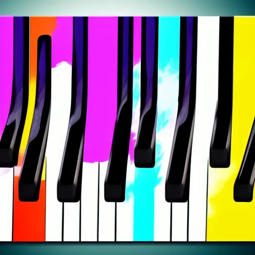 Image similar to piano keys on a curve colorful abstract background of musical notes purple cyan blue detailed oil painting musical abstract art