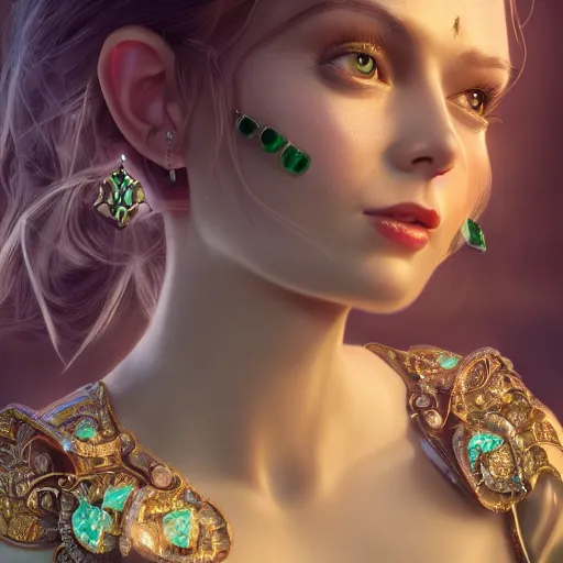 Image similar to wonderful princess of emerald with fair skin, ornate 8 k gorgeous intricate detailed, accent lighting, dramatic light, octane render