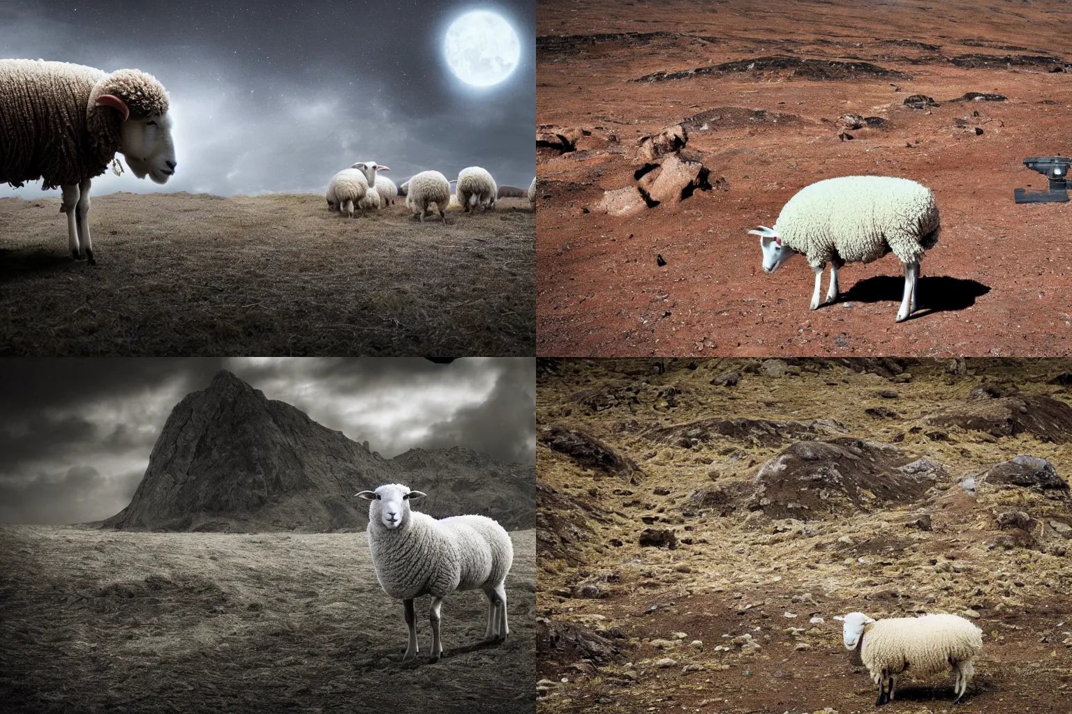 Prompt: A sheep on an alien planet, sci-fi, photograph