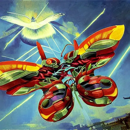 Prompt: a giant butterfly fighting a giant snail. science fiction. cinematic sci - fi scene. science fiction lightning. symmetry. accurate anatomy. science fiction theme. brutalism. intricate detail. epic. retrofuturism. surrealism. intimidating. retrofuturism. art by john singer sargent - akira toriyama - keith parkinson - joaquin sorolla - kev walker