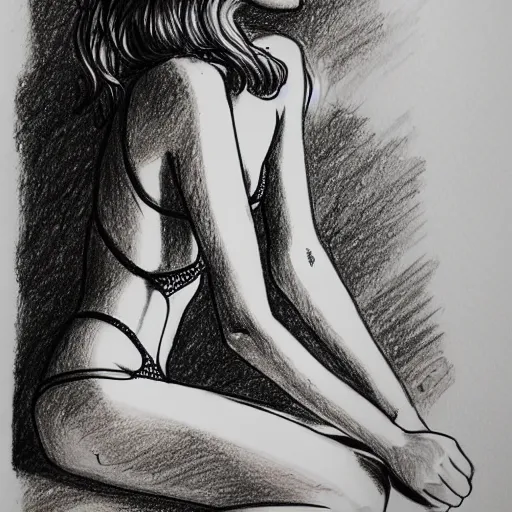 Image similar to a drawing of a woman in a bathing suit, an ink drawing by sam bosma, featured on tumblr, modern european ink painting, ink drawing, outlined art, stipple