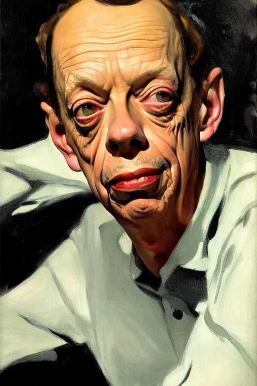 Image similar to portrait of don knotts sitting with full face full figure seductive sensual alluring attractive, in the style of expressionism, artstation, trending, andrew wyeth, jamie wyeth, john singer sargent,