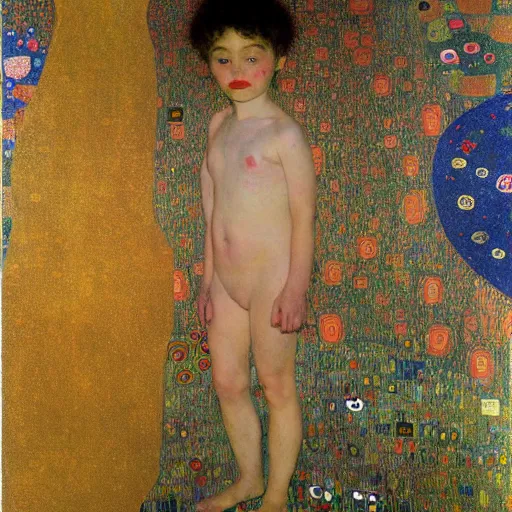 Prompt: the world of dreams inside the head of a kid by gustav klimt
