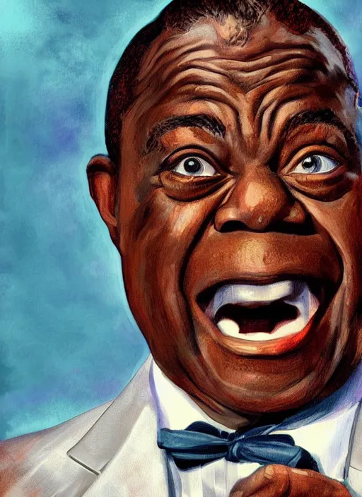 Prompt: a portrait of louis armstrong holding a white handkerchief, by tai - shan schierenberg, dramatic lighting, highly detailed digital painting