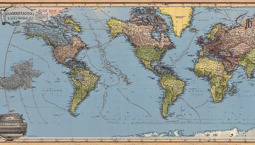 Image similar to miller projection geopolitical world map of strangereal