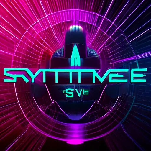 Image similar to scifi logo for a synthwave music producer, digital 3 d, black background, trending on artstation