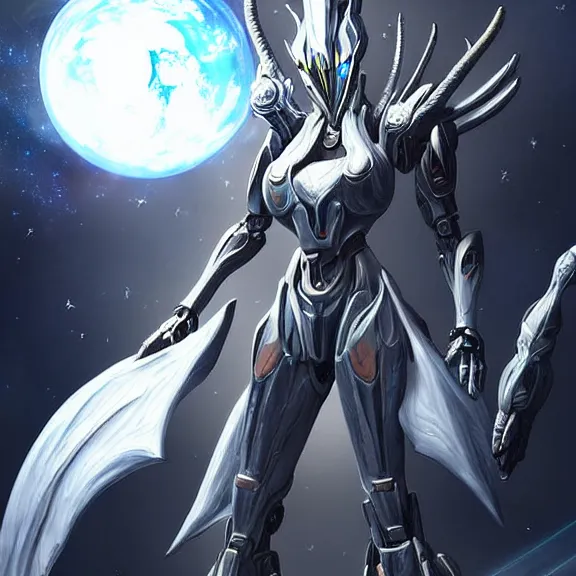 Image similar to giant stunning goddess shot, galactic sized beautiful hot anthropomorphic robot mecha female dragon, floating in space, larger than the planet, the earth a mere marble in her hand, detailed sleek silver armor, sharp claws, epic proportions, epic scale, highly detailed digital art, sci fi, furry art, macro art, dragon art, goddess art, warframe fanart, destiny fanart, anthro, furry, giantess, macro, furaffinity, deviantart, 8k 3D realism