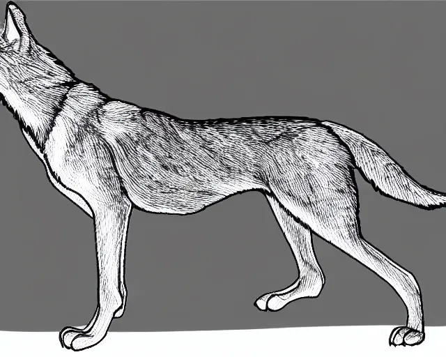Image similar to professional digital art of a full-body outline of a wolf, very simple, no color, high quality, HD, 8K,
