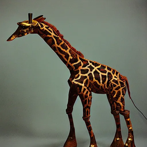 Image similar to steampunk animatronic in the shape of a giraffe, japanese painting