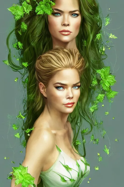 Prompt: portrait of a blend of young denise richards, maria shriver, mariel hemmingway, melania trump and elle macpherson as titania, summer queen. faerie queen. queen of light, green, poison ivy, made by caravaggio stanley artgerm lau wlop rossdraws artstation cgsociety concept art cgsociety octane render