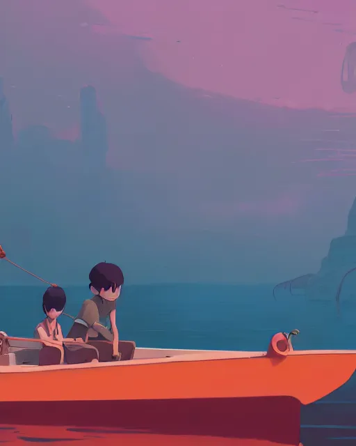 Prompt: a boat made of red stone, deep water, cory loftis, james gilleard, atey ghailan, makoto shinkai, goro fujita, studio ghibli, rim light, exquisite lighting, clear focus, very coherent, plain background, soft painting