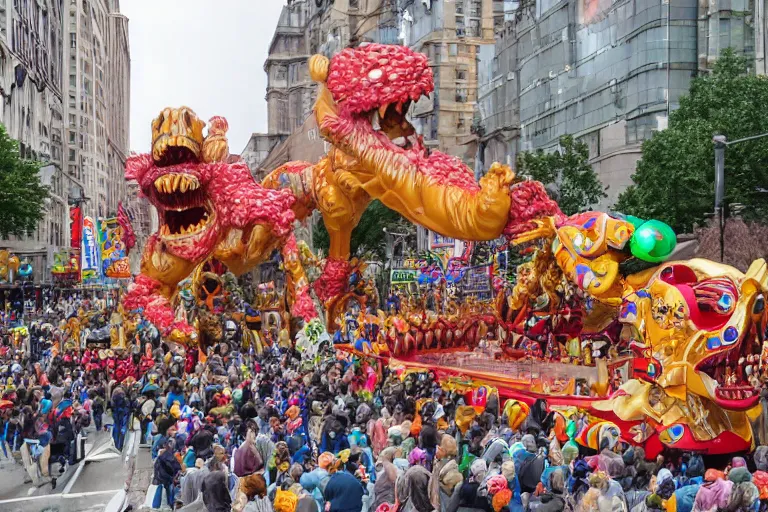 Image similar to photo of giant elaborate parade float designed by geoff darrow!!!! and ( ( ( ( ( ( rick and morty ) ) ) ) ) ), in the macys parade, detailed 4 k photo