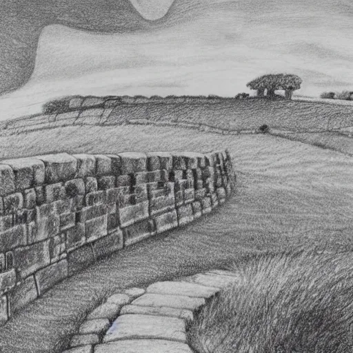 Prompt: pencil illustration of hadrian's wall