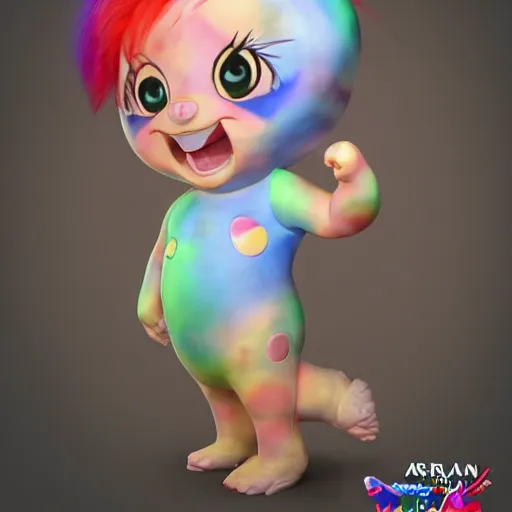 Image similar to A full body shot of a cute and mischievous huggy-wuggy from poppy-playtime the video game. Fancy Dress. Subsurface Scattering. Translucent Skin. Rainbow palette. defined facial features, symmetrical facial features. Opalescent surface. beautiful lighting. By Giger and Ruan Jia and Artgerm and WLOP and William-Adolphe Bouguereau. Photo real. Hyper-real. Photorealism. Fantasy Illustration. Sailor Moon hair. Masterpiece. trending on artstation, featured on pixiv, award winning, cinematic composition, dramatic pose, sharp, details, Hyperrealism, HD, HDR, 4K, 8K.