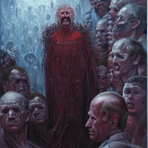 Image similar to epic Joe Biden in pandemonium, demons and souls, portrait, art by Wayne Barlowe, oil on canvas