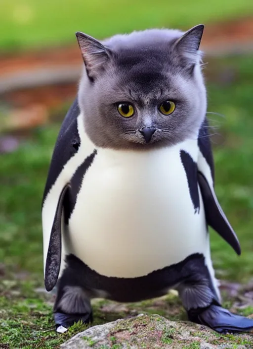 Image similar to a cute animal that's a penguin cat hybrid